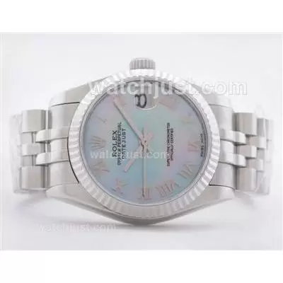 Rolex Datejust 2836 Blue Mop Dial With Roman Numerals Mid Size