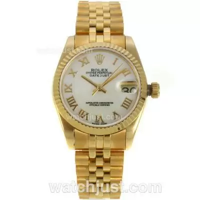 Rolex Datejust 2836 Full Gold Mop Dial With Roman Numerals Mid Size