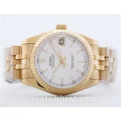 Rolex Datejust 2836 Full Gold White Dial With Stick Marking Mid Size