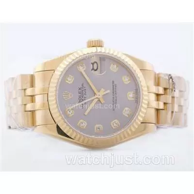 Rolex Datejust 2836 Full Gold Gray Dial With Diamond Marking Mid Size