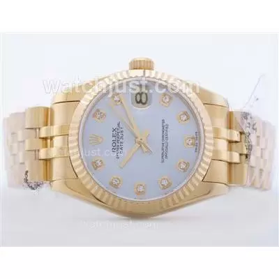 Rolex Datejust 2836 Full Gold White Dial With Diamond Marking Mid Size