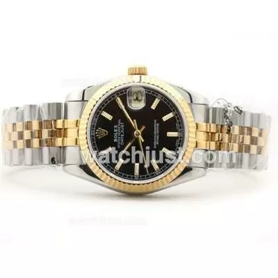 Rolex Datejust 2836 Two Tone Black Dial With Sticker Marking Mid Size