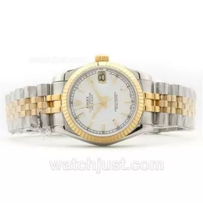 Rolex Datejust 2836 Two Tone White Dial With Sticker Marking Mid Size