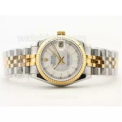 Rolex Datejust 2836 Two Tone White Dial With Sticker Marking Mid Size