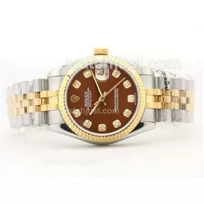 Rolex Datejust 2836 Two Tone Brown Dial With Diamond Marking Mid Size