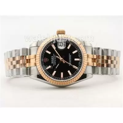 Rolex Datejust 2836 Two Tone Black Dial With Sticker Marking Mid Size