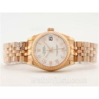 Rolex Datejust 2836 Full Rose Gold White Dial With Arabic Numerals Mid Size