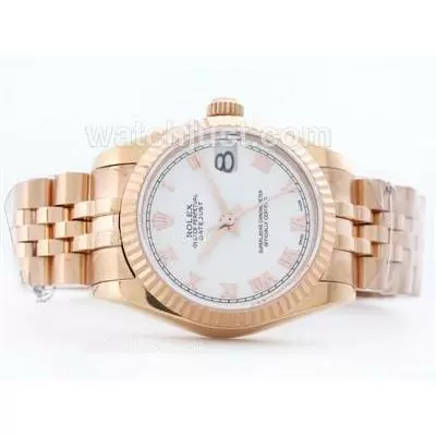 Rolex Datejust 2836 Full Rose Gold White Dial With Roman Marking Mid Size