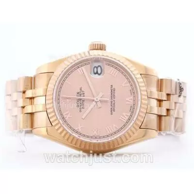 Rolex Datejust 2836 Full Rose Gold Champagne Dial With Roman Marking Mid Size