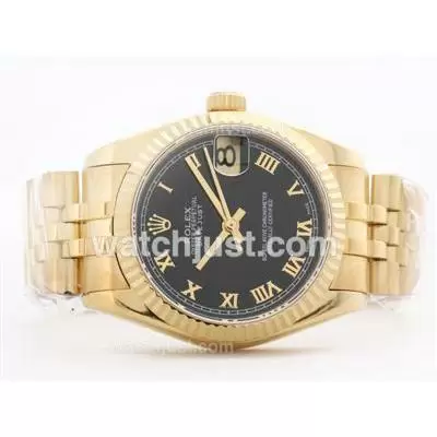 Rolex Datejust 2836 Full Gold Black Dial With Roman Marking Mid Size