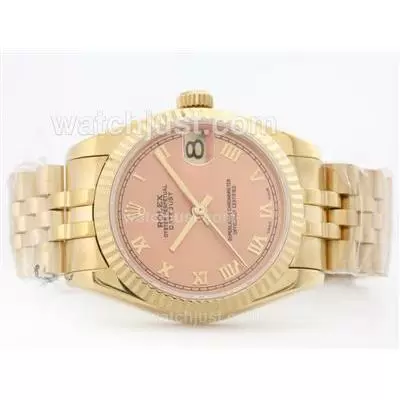 Rolex Datejust 2836 Full Gold Champagne Dial With Roman Marking Mid Size