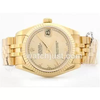 Rolex Datejust 2836 Full Gold Golden Dial With Roman Marking Mid Size