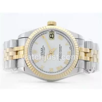 Rolex Datejust 2836 Two Tone White Dial With Roman Marking Mid Size