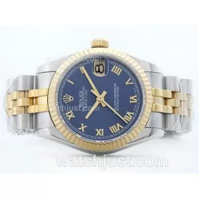 Rolex Datejust 2836 Two Tone Blue Dial With Roman Marking Mid Size