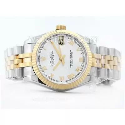 Rolex Datejust 2836 Two Tone White Dial With Roman Marking Mid Size