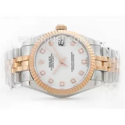 Rolex Datejust 2836 Two Tone White Dial With Diamond Marking Mid Size