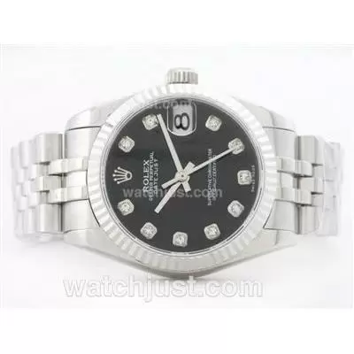 Rolex Datejust 2836 Black Dial With Diamond Marking Mid Size