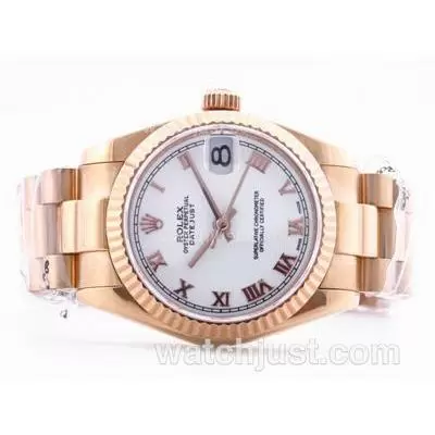 Rolex Datejust 2836 Full Rose Gold White Dial With Roman Marking Mid Size