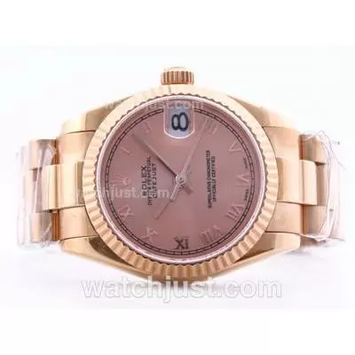 Rolex Datejust 2836 Full Rose Gold Champagne Dial With Roman Marking Mid Size