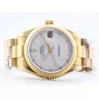 Rolex Datejust 2836 Full Gold White Dial With Stick Marking Mid Size