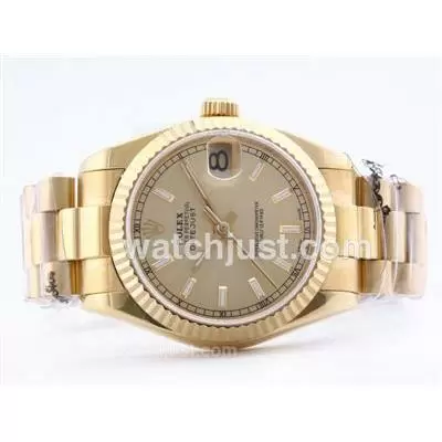 Rolex Datejust 2836 Full Gold Golden Dial With Stick Marking Mid Size