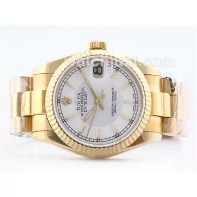 Rolex Datejust 2836 Full Gold White Dial With Stick Marking Mid Size