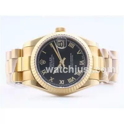 Rolex Datejust 2836 Full Gold Black Dial With Roman Marking Mid Size