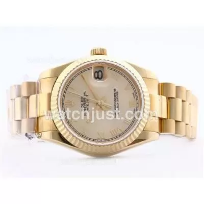 Rolex Datejust 2836 Full Gold Golden Dial With Roman Marking Mid Size