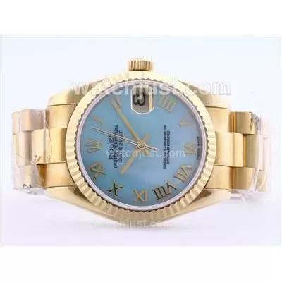 Rolex Datejust 2836 Full Gold Blue Mop Dial With Roman Marking Mid Size