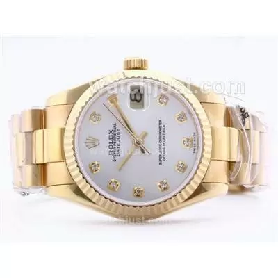 Rolex Datejust 2836 Full Gold White Dial With Diamond Marking Mid Size