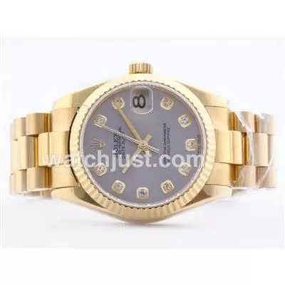 Rolex Datejust 2836 Full Gold Gray Dial With Diamond Marking Mid Size