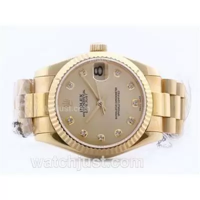 Rolex Datejust 2836 Full Gold Golden Dial With Diamond Marking Mid Size