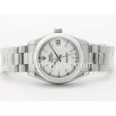 Rolex Datejust 2836 White Dial With Stick Marking Mid Size