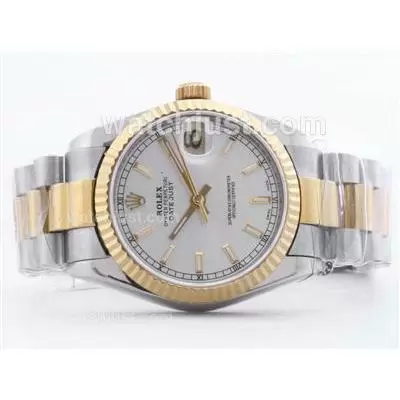 Rolex Datejust 2836 Two Tone White Dial With Stick Marking Mid Size