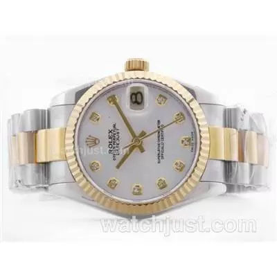 Rolex Datejust 2836 Two Tone Mop Dial With Diamond Marking Mid Size