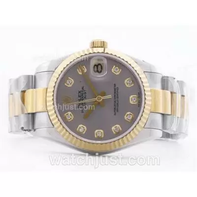 Rolex Datejust 2836 Two Tone Gray Dial With Diamond Marking Mid Size