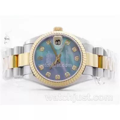 Rolex Datejust 2836 Two Tone Blue Mop Dial With Diamond Marking Mid Size