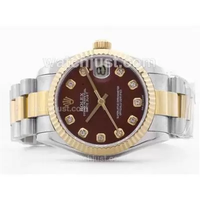 Rolex Datejust 2836 Two Tone Brown Dial With Diamond Marking Mid Size