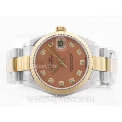 Rolex Datejust 2836 Two Tone Champagne Dial With Diamond Marking Mid Size