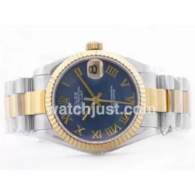 Rolex Datejust 2836 Two Tone Dark Blue Mop Dial With Roman Marking Mid Size