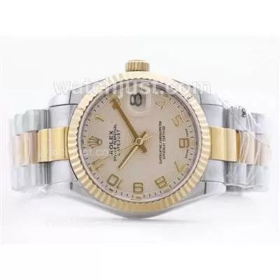 Rolex Datejust 2836 Two Tone Champagne Dial With Roman Marking Mid Size