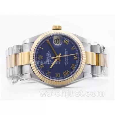 Rolex Datejust 2836 Two Tone Blue Dial With Roman Making Mid Size