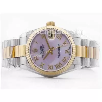 Rolex Datejust 2836 Two Tone Pink Mop Dial With Roman Making Mid Size