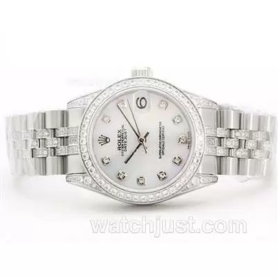 Rolex Datejust 2836 Pink Mop Dial With Diamond Marking And Bezel Mid Size