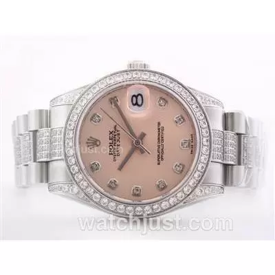 Rolex Datejust Automatic Movement Pink Dial With Diamond Marking & Bezel Mid Size