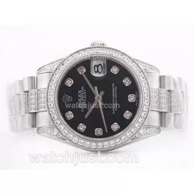 Rolex Datejust Automatic Movement Black Dial With Diamond Marking & Bezel Mid Size