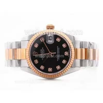 Rolex Datejust Automatic Movement Two Tone Black Dial With Diamond Marking Mid Size