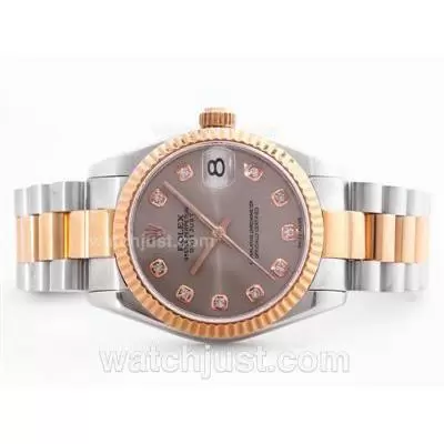 Rolex Datejust Automatic Movement Two Tone Gray Dial With Diamond Marking Mid Size