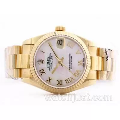 Rolex Datejust Automatic Movement Full Gold Mop Dial With Roman Marking Mid Size