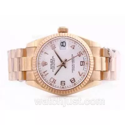 Rolex Datejust Automatic Movement Full Rose Gold White Dial With Arabic Marking Mid Size